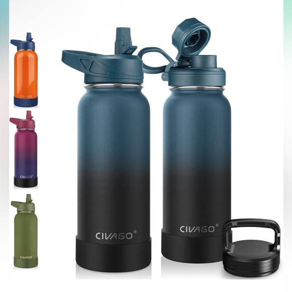 STAINLESS STEEL WATER BOTTLE WITH 3LIDS - Picture 2 of 7